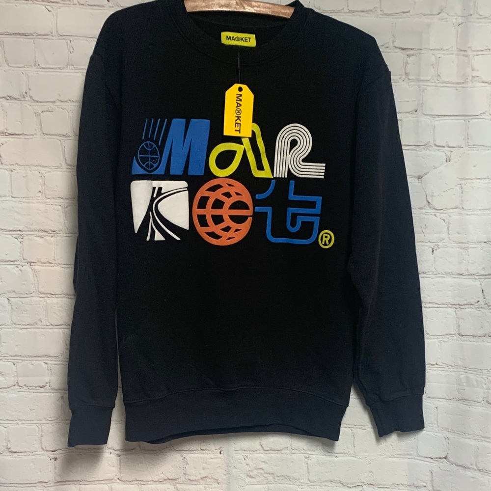 NEW Market Black Multicolor Graphic Crewneck Sweatshirt Size S​